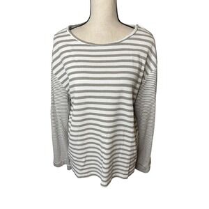 She + Sky Womens XL Waffle Knit Striped Long Sleeve Top Taupe White PSY3418 NWT
